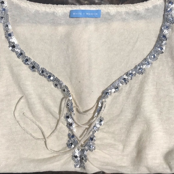 White Warren Sequin Linen Sleeveless w Tie Front - Picture 4 of 6